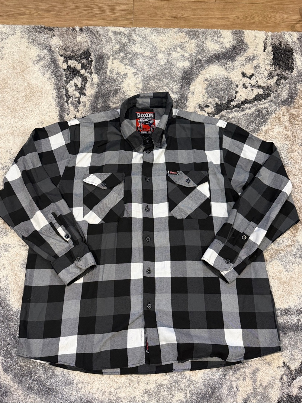 Dixxon Flannel Company Finish Line Men’s 4X Black Gray Plaid Button Up Shirt
